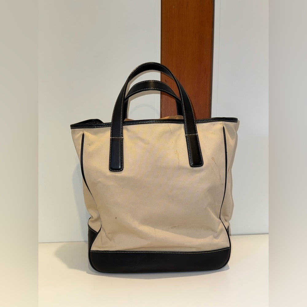 Coach Open Top Medium Tote Black Leather and Canvas Good Condition
